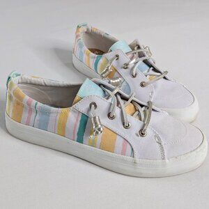 Sperry Crest Vibe White Colorful Stripe Leather Lace Sneakers